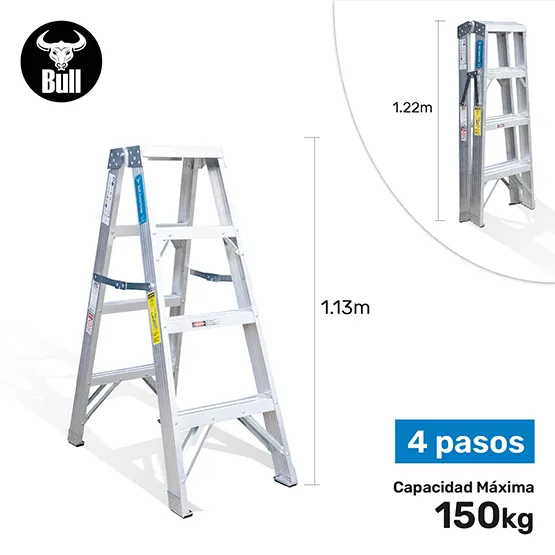 ESCALERA ALUMINIO TIJERA DOBLE ACCESO 4 PASOS 150KG 1.22m ATD150-4IA AMERICAN BULL