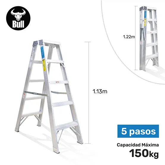 ESCALERA ALUMINIO TIJERA DOBLE ACCESO 5 PASOS 150KG 1.53m ATD150-5IA AMERICAN BULL