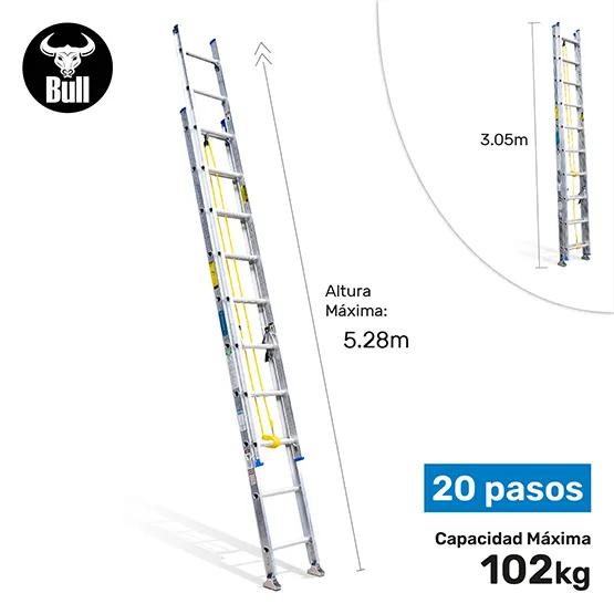 ESCALERA ALUMINIO TELESCOPICA 20 PASOS 102KG 5.28m ATT102-20II AMERICAN BULL