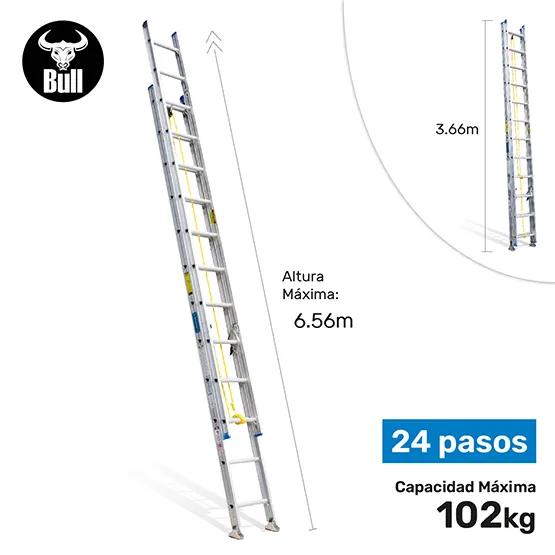 ESCALERA ALUMINIO TELESCOPICA 24 PASOS 102KG 6.56m ATT102-24II AMERICAN BULL