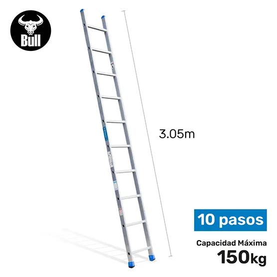 ESCALERA ALUMINIO TIPO ARRIMO 10 PASOS 150KG 3.05m AA150-10IA AMERICAN BULL