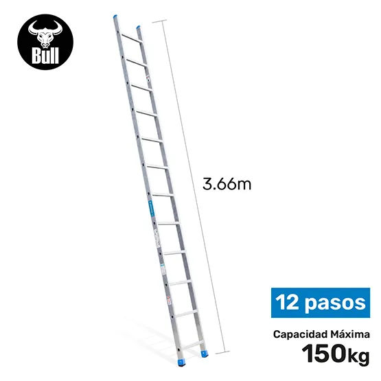 ESCALERA ALUMINIO TIPO ARRIMO 12 PASOS 150KG 3.66m AA150-12IA AMERICAN BULL