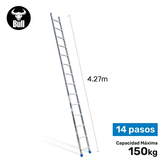 ESCALERA ALUMINIO TIPO ARRIMO 14 PASOS 150KG 4.27m AA150-14IA AMERICAN BULL