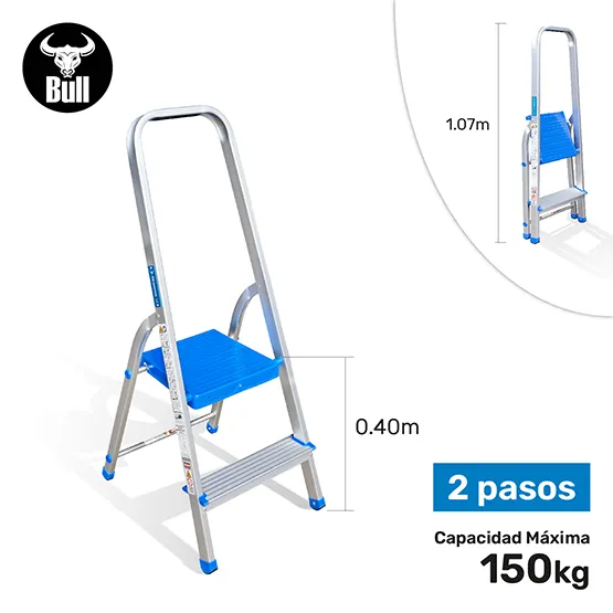 ESCALERA ALUMINIO TIPO BANQUETA 2 PASOS 150KG 0.40m AB150-2IA AMERICAN BULL