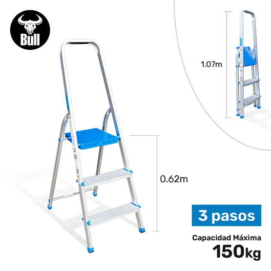 ESCALERA ALUMINIO TIPO BANQUETA 3 PASOS 150KG 0.62m AB150-3IA AMERICAN BULL