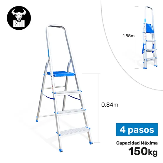 ESCALERA ALUMINIO TIPO BANQUETA 4 PASOS 150KG 0.84m AB150-4IA AMERICAN BULL