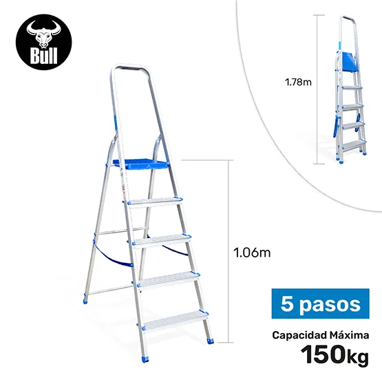 ESCALERA ALUMINIO TIPO BANQUETA 5 PASOS 150KG 1.06m AB150-5IA AMERICAN BULL