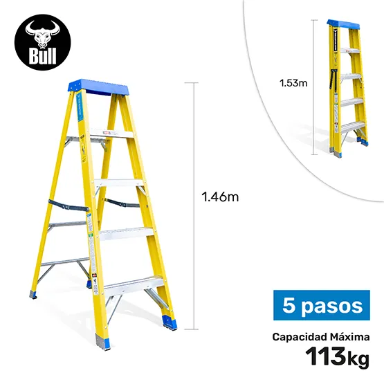 ESCALERA FIBRA SIMPLE ACCESO 5 PASOS 113KG 1.53m FTS113-5I AMERICAN BULL