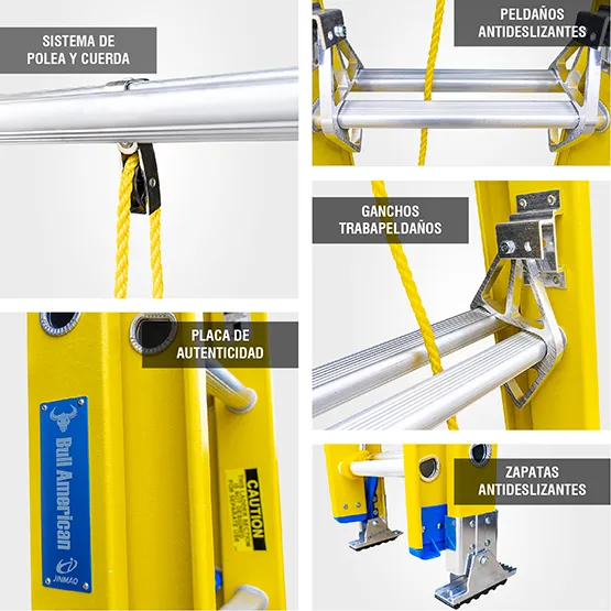 ESCALERA FIBRA TELESCOPICA 16 PASOS 102KG 4.14m FTT102-16II AMERICAN BULL