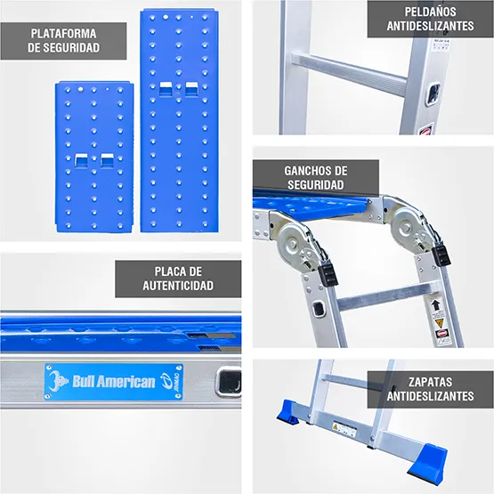 ESCALERA ALUMINIO MULTIUSOS + PLATAFORMA 16 PASOS 150KG AM150-16IA+ PASOS AMERICAN BULL