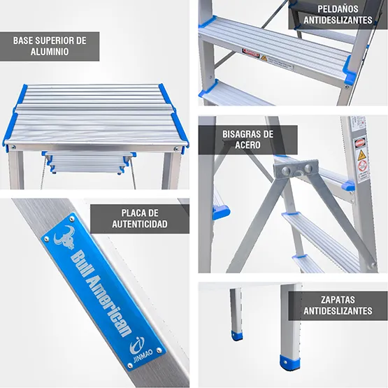 ESCALERA ALUMINIO TIPO BANQUETA DOBLE 2 PASOS 150KG 0.44m ABD150-2IA AMERICAN BULL