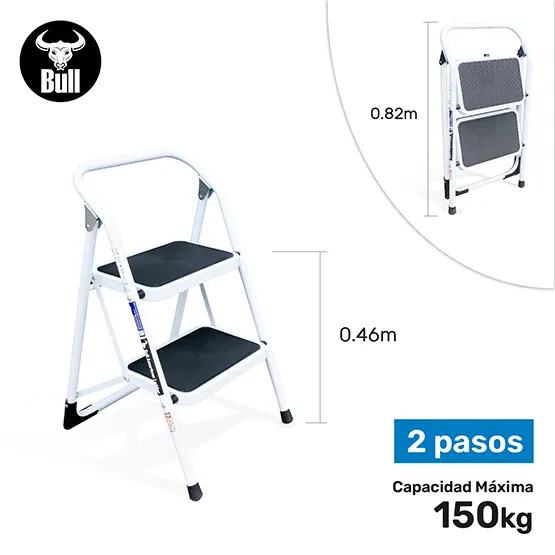 ESCALERA ACERO TIPO TABURETE 2 PASOS 150KG 0.46m ST150-2IA AMERICAN BULL