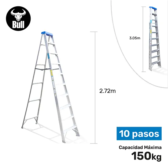 ESCALERA ALUMINIO TIJERA SIMPLE ACCESO 10 PASOS 136KG 3.05m ATS136-10IA AMERICAN BULL