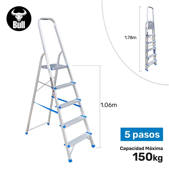 ESCALERA ALUMINIO TIPO BANQUETA ECONOMIC 5 PASOS 150KG 1.06m EAB150-5IA AMERICAN BULL