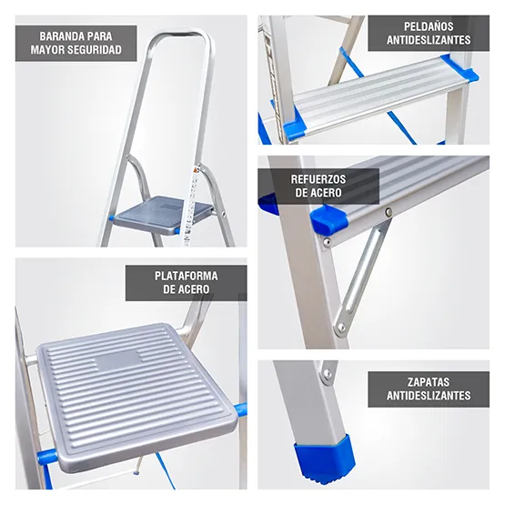 ESCALERA ALUMINIO TIPO BANQUETA ECONOMIC 5 PASOS 150KG 1.06m EAB150-5IA AMERICAN BULL