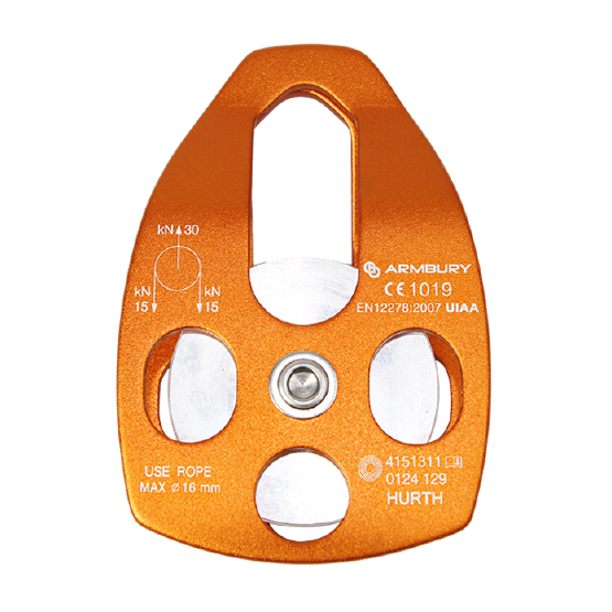 POLEA SIMPLE MOVIL REFORZADA ALUMINIO 16MM NARANJA 30 kN CE-EN 12278-UIAA HURTH MOBILE SIDE SINGLE PULLEY ORANGE 4151311 ARMBURY