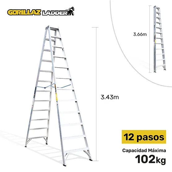 ALUMINIO ESCALERA TIJERA DOBLE 3.66m GATD12-II GORILLAZ 102KG