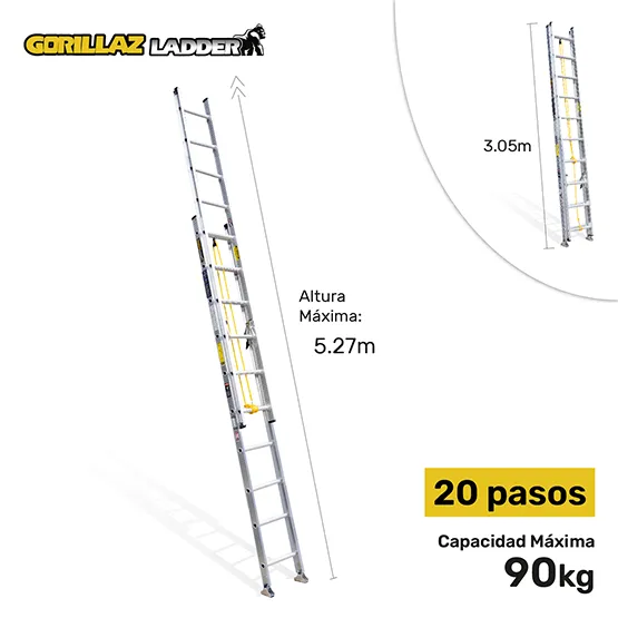 ALUMINIO ESCALERA EXTENSION 5.28m GATT20-III GORILLAZ 90KG