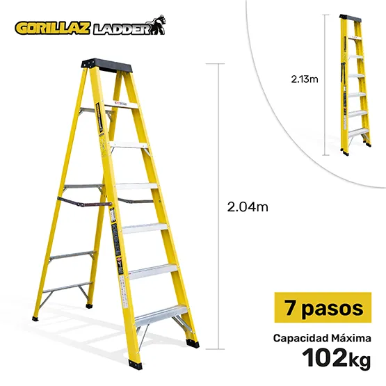 FIBRA ESCALERA TIJERA SIMPLE 2.13m GFTS7-II GORILLAZ 102KG