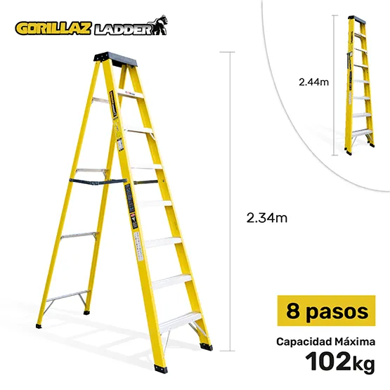 FIBRA ESCALERA TIJERA SIMPLE 2.44m GFTS8-II GORILLAZ 102KG