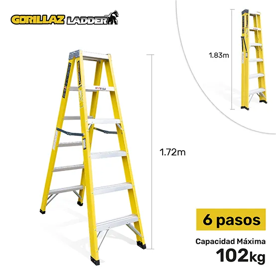 FIBRA ESCALERA TIJERA DOBLE 1.83m GFTD6-II GORILLAZ 102KG