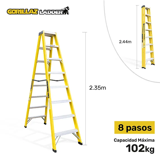 FIBRA ESCALERA TIJERA DOBLE 2.44m GFTD8-II GORILLAZ 102KG