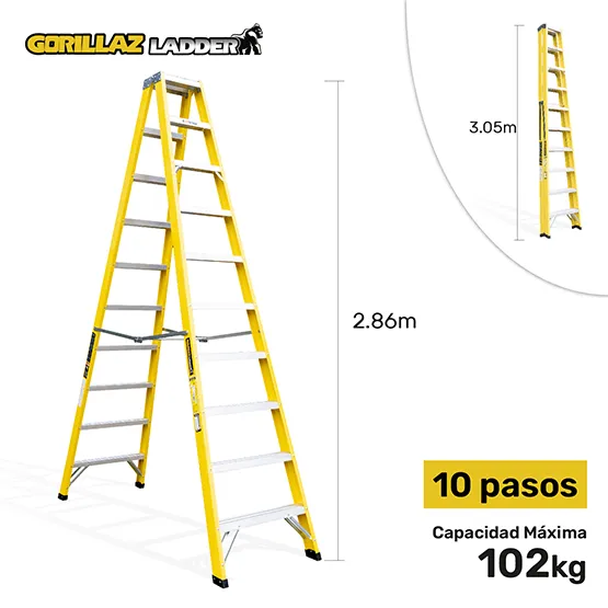 FIBRA ESCALERA TIJERA DOBLE 3.05m GFTD10-II GORILLAZ 102KG