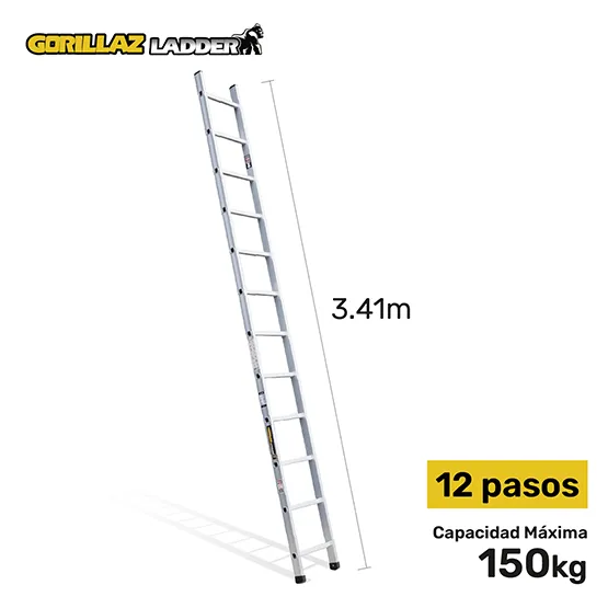 ALUMINIO ESCALERA DE APOYO 3.41m GAA12-IA GORILLAZ 150KG