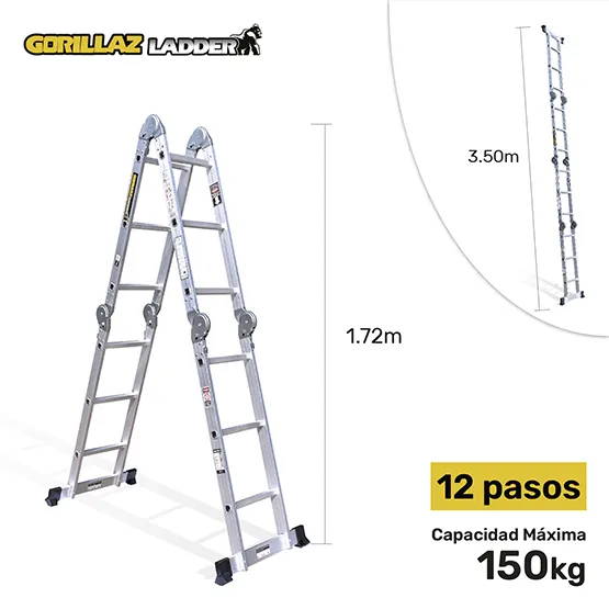 ALUMINIO ESCALERA MULTIPROPOSITO GAM12-IA+ PASOS GORILLAZ 150KG