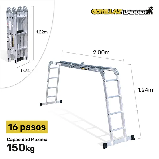 ALUMINIO ESCALERA MULTIPROPOSITO GAM16-IA+ PASOS GORILLAZ 150KG