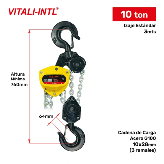 TECLE MANUAL 10T YAL1000A 3mtsCARGA 10x28mm(3) G100 - 3mtsMANDO 5x25x18mm(2) VITALINTL